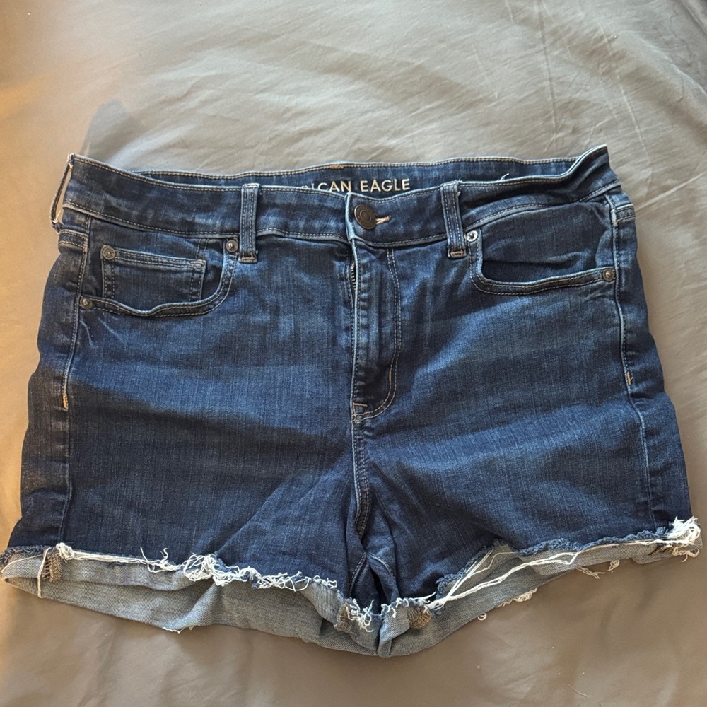 American Eagle Outfitters Dark Blue Frayed Jean Shorts Size 14